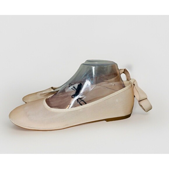 ZARA Mesh Beige Long Adjustable Tie Wrap Ballet Flats Shoes Women US 8 EU 39 NEW - Picture 1 of 9